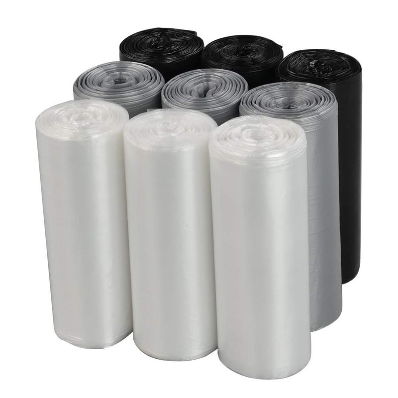 Wekioger 26 Gallon Trash Bags Small Trash Can Liners 225 Counts 9 RollsClear Grey Black